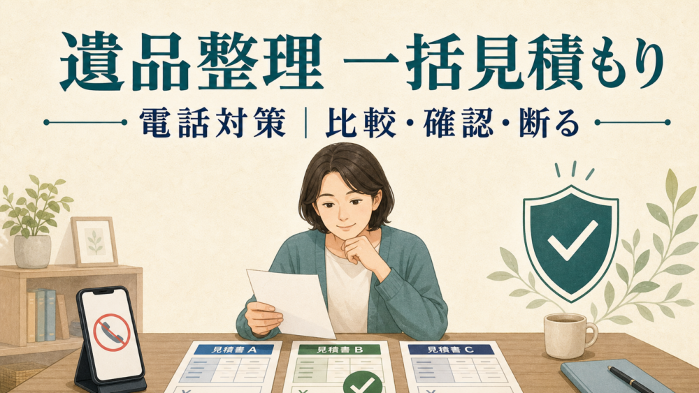遺品整理の一括見積もりを比較しながら電話連絡の対策を確認する人